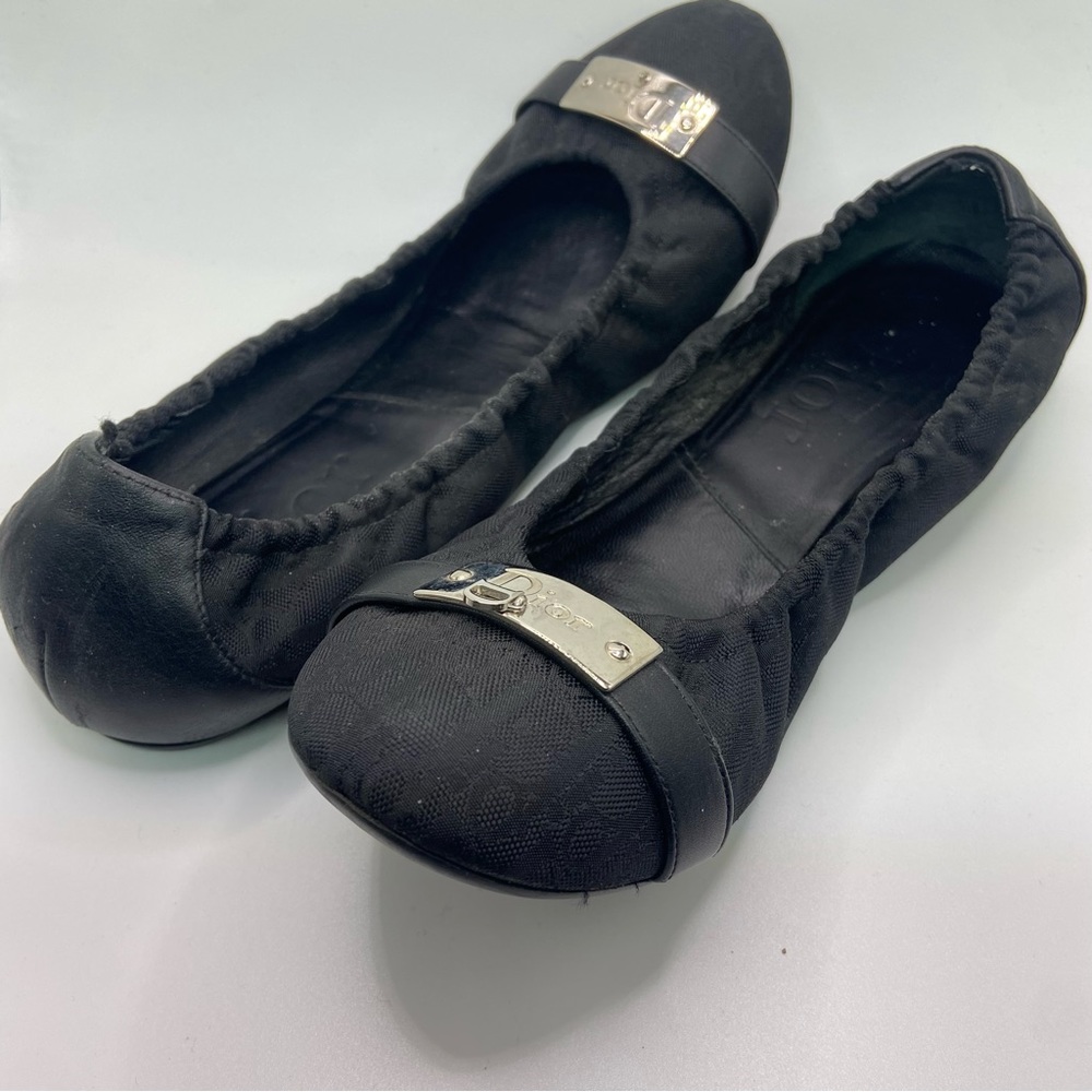 Dior Logo Print Black Flats Sz 39 - Picture 4 of 14
